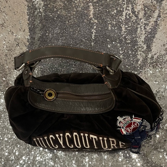 RARE VINTAGE Juicy Couture Trust Fund Brown Velvet 'University' Embroidered Hobo - Picture 3 of 15